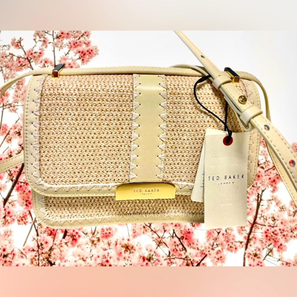 Ted Baker NWT Crossbody/shoulder Bag woven raffia & vegan leather Cream